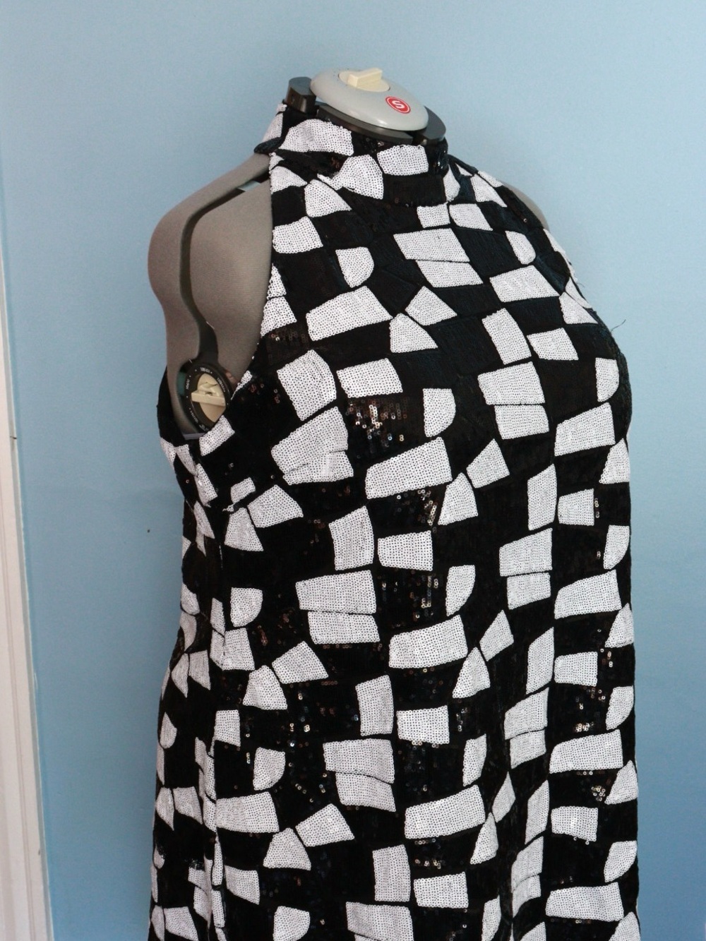 Black & White Sequin Halter Dress